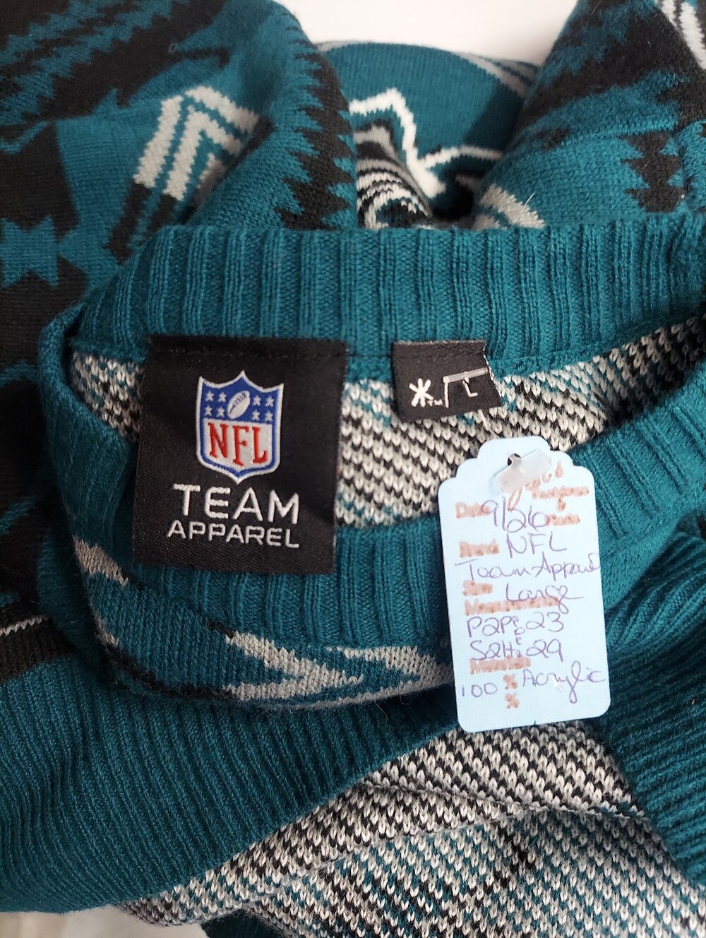 NFL Philadelphia Eagles Unisex Teal Fair Isle Pullover Crewneck Knit Sweater - Picture 7 of 16